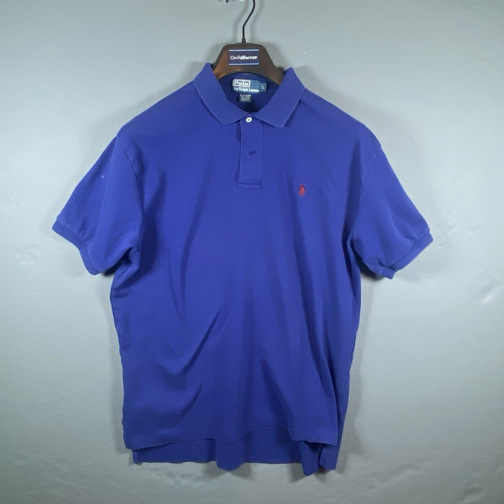 Polo Ralph Lauren Mens Navy Polo Shirt Size L Blue Pony Short Sleeve 100% Cotton